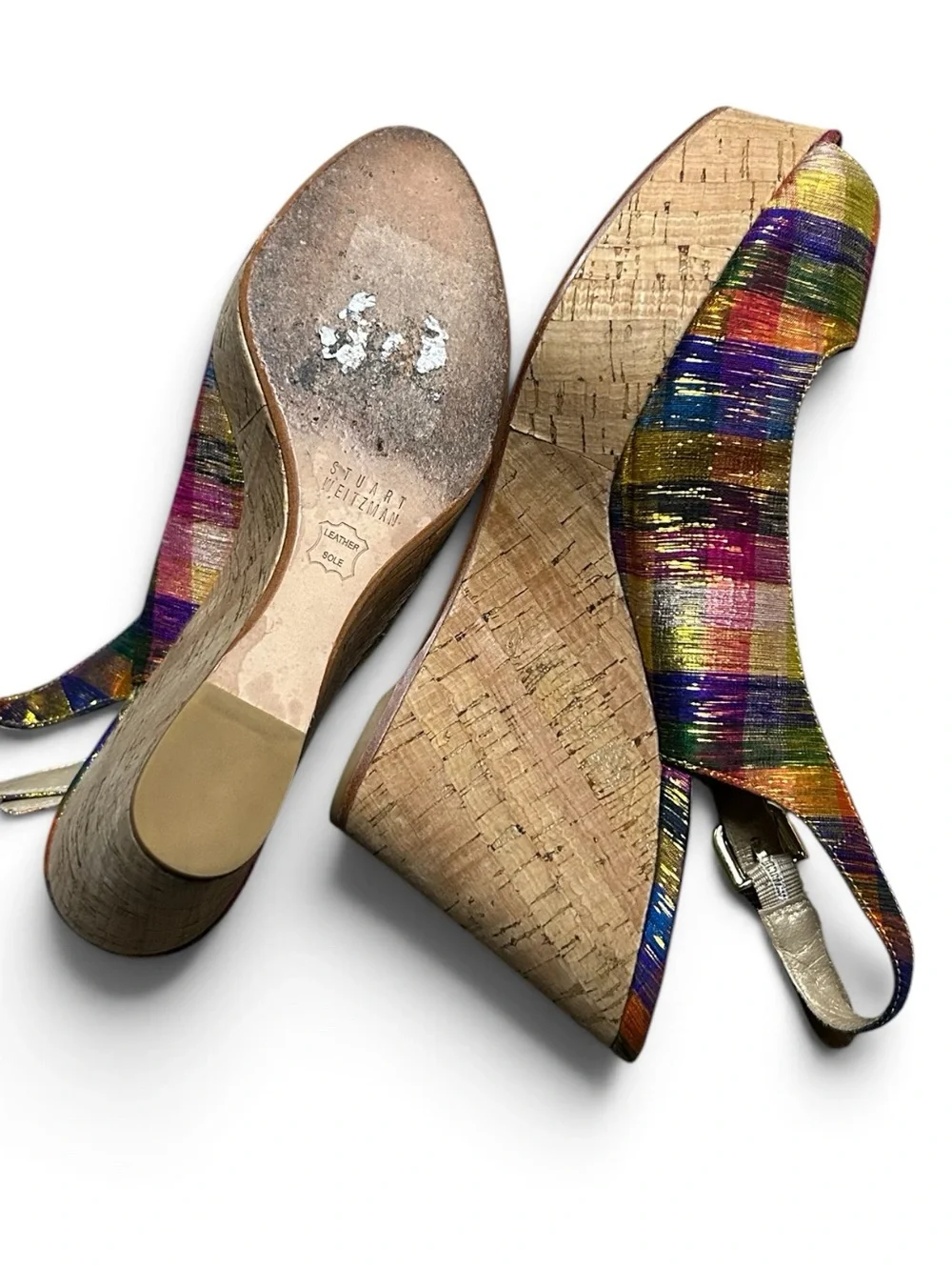 Stuart Weitzman Jean Metallic Slingback Wedge Sandals Multicolored Size 8M